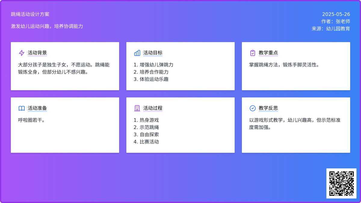 大班体育游戏活动教案：学跳绳教案(附教学反思)
