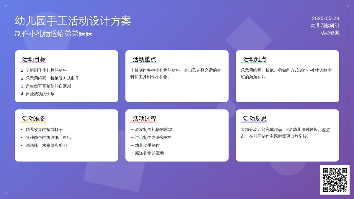 大班美工给弟弟妹妹做礼物教案反思