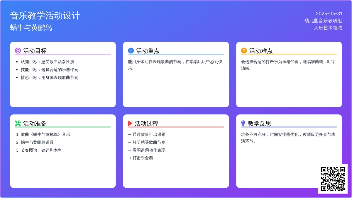 大班音乐活动蜗牛与黄鹂鸟教案反思