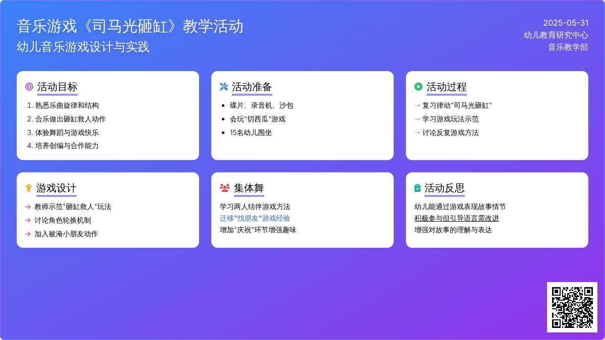 大班音乐游戏司马光砸缸教案反思