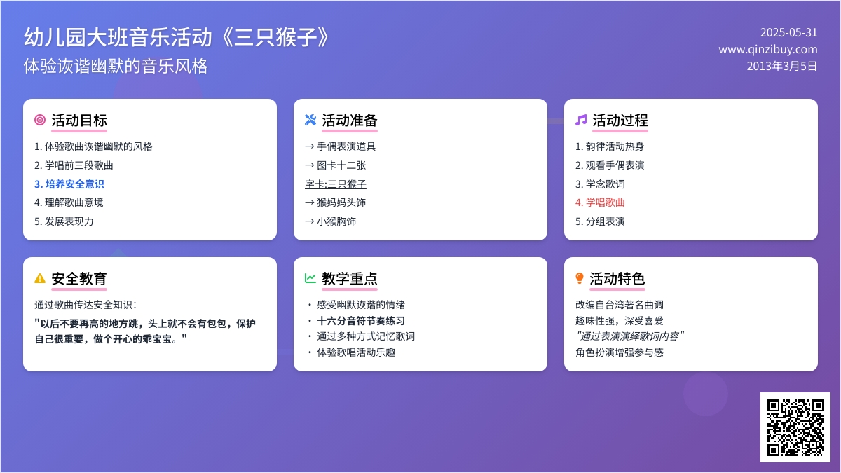 幼儿园大班音乐三只猴子教案反思