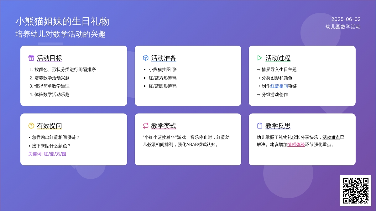 大班数学小熊猫姐妹的生日礼物教案反思