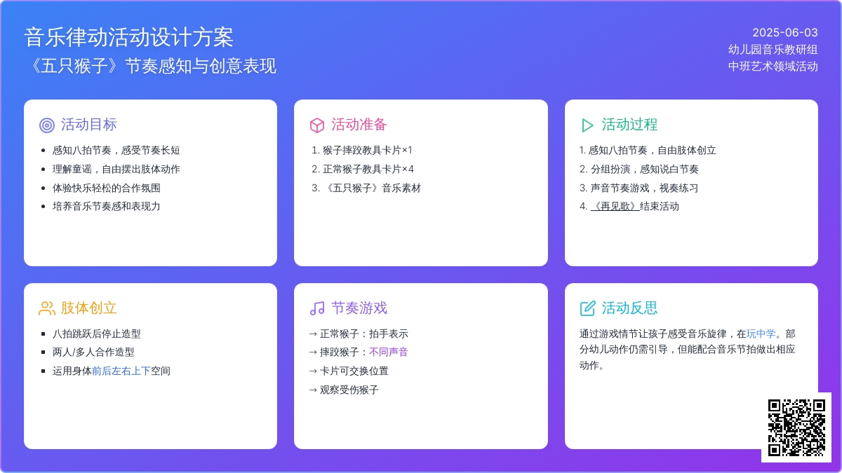 中班音乐活动五只猴子教案反思