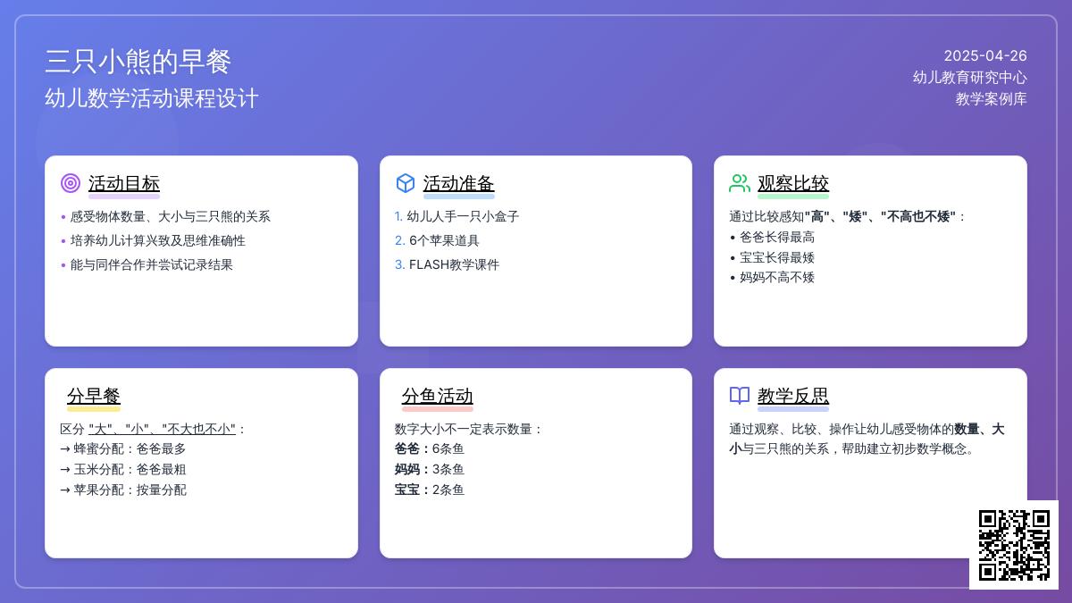小班数学优质课三只熊的早餐教案反思