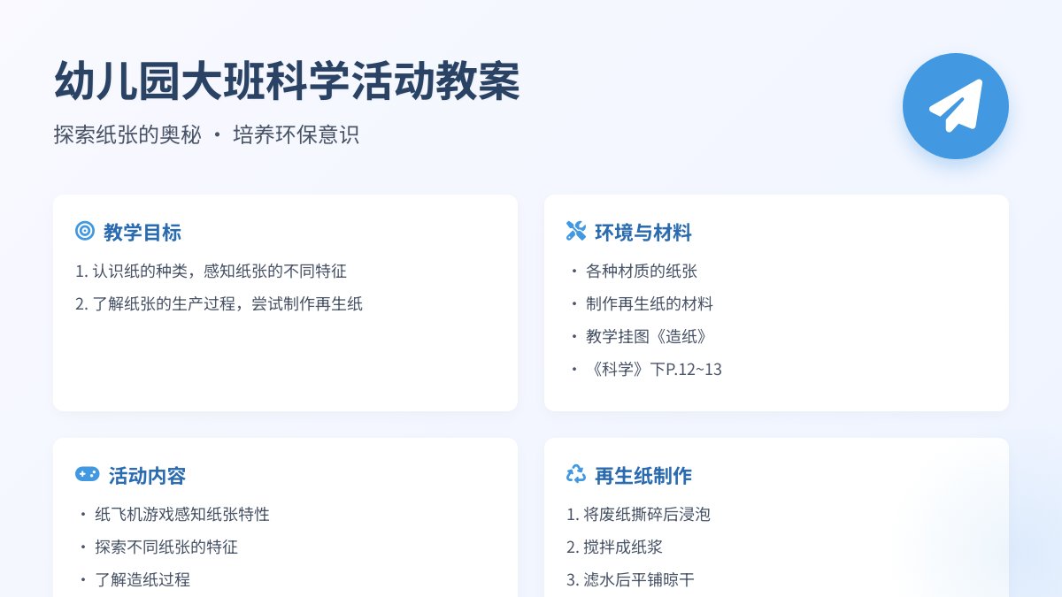 幼儿园大班科学活动教案：纸朋友