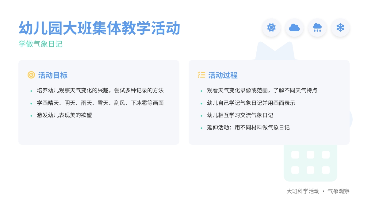 幼儿园大班集体教学活动：学做气象日记