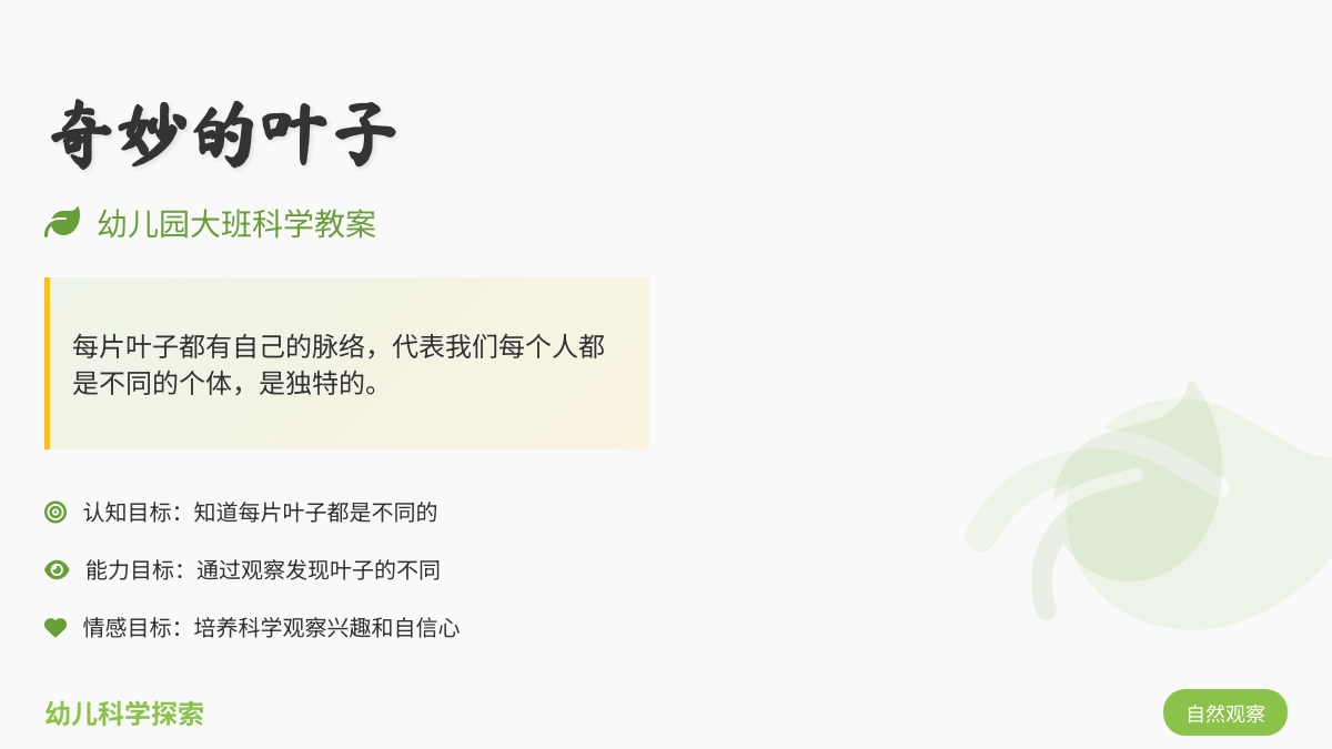 幼儿园大班科学教案：奇妙的叶子