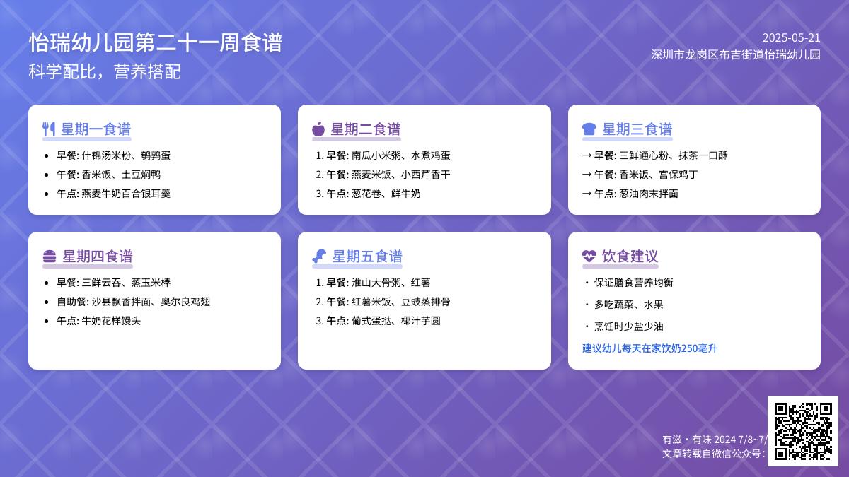 【美味·食光】幼儿食谱第二十一周食谱回顾