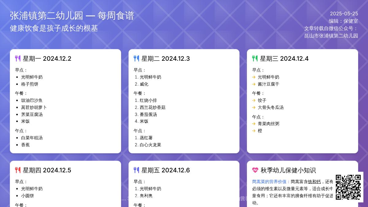 【健康二幼】舜江第十四周幼儿食谱