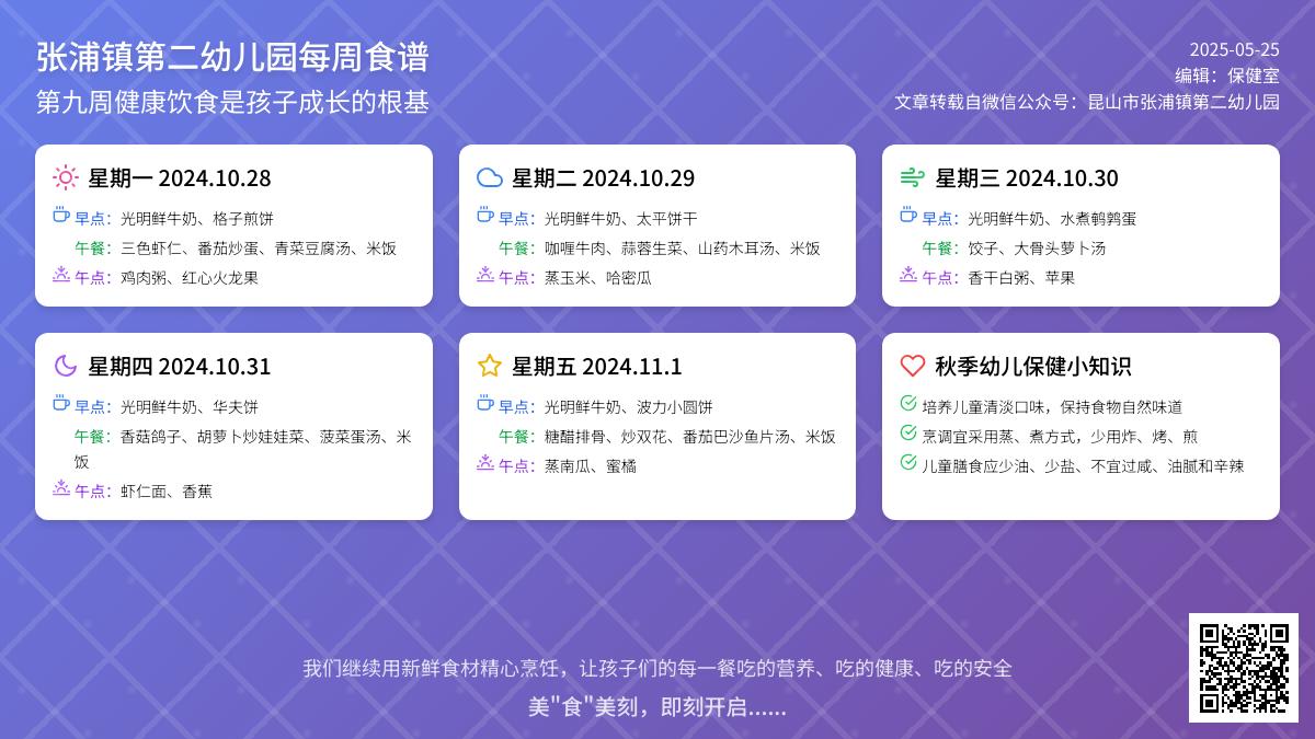 【健康二幼】本部第九周幼儿食谱