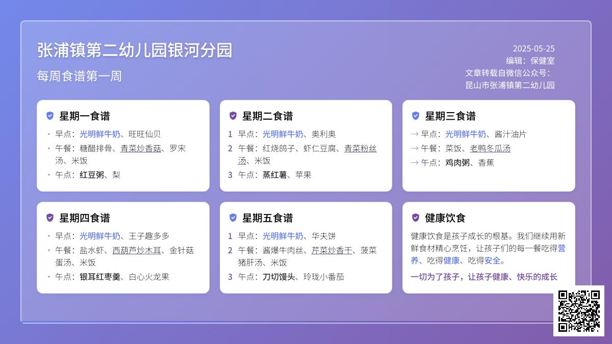 【健康二幼】银河第一周幼儿食谱