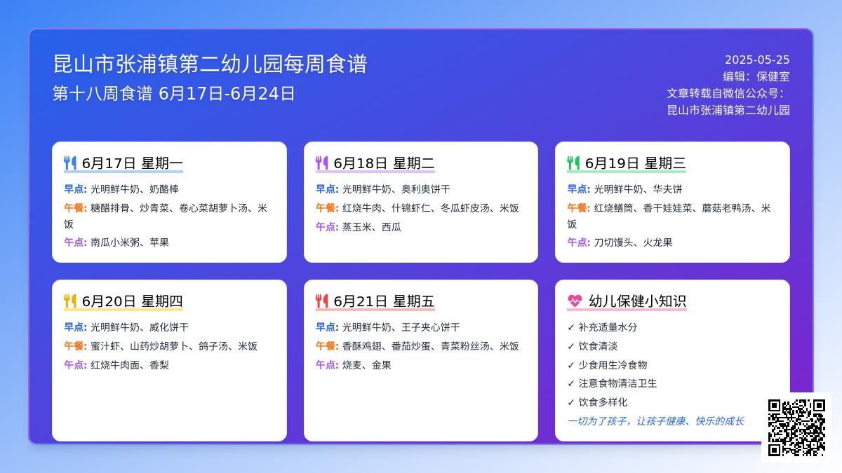 【健康二幼】银河第十八、十九周幼儿食谱
