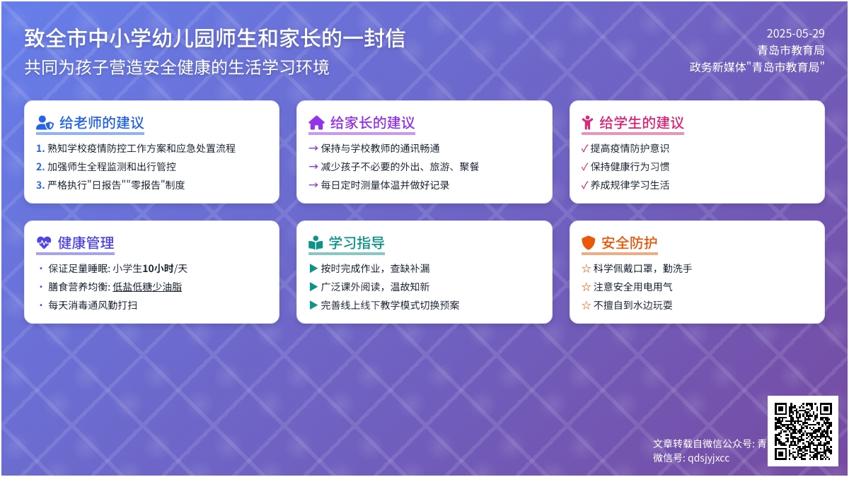 致全市中小学幼儿园师生和家长的一封信（转载）