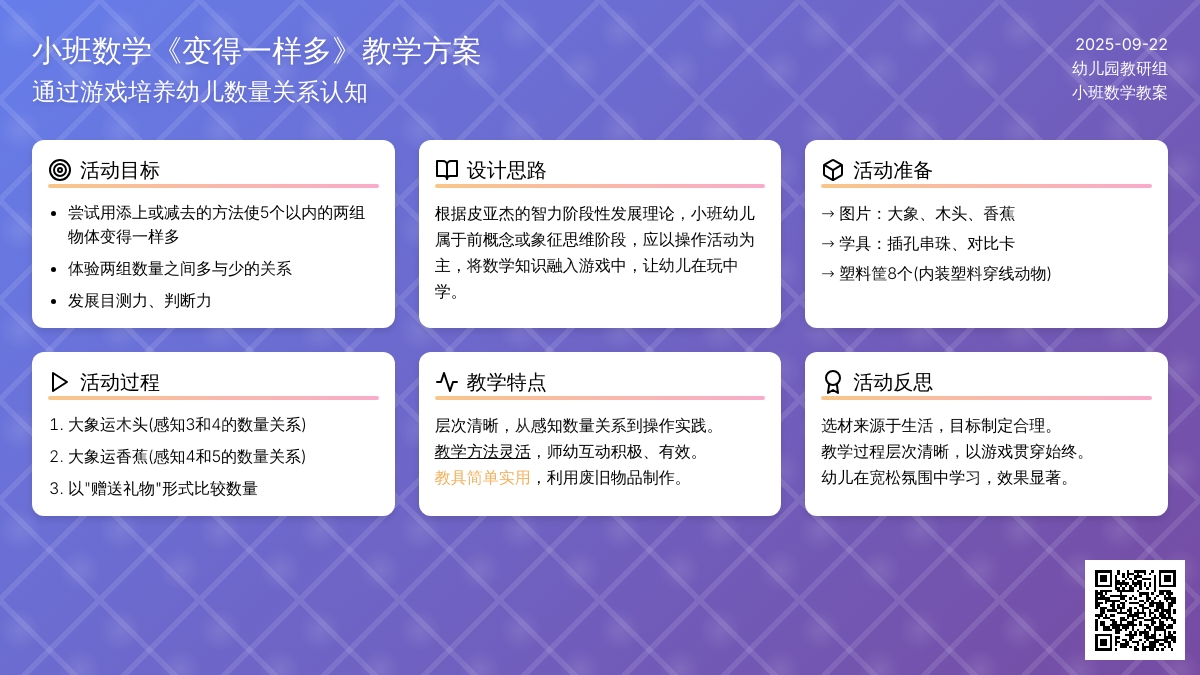 幼儿园小班数学教案《变得一样多》含反思