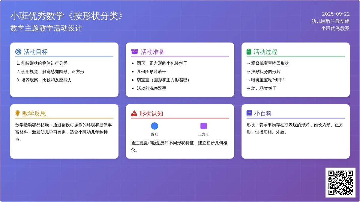 小班优秀数学教案《按形状分类》含反思
