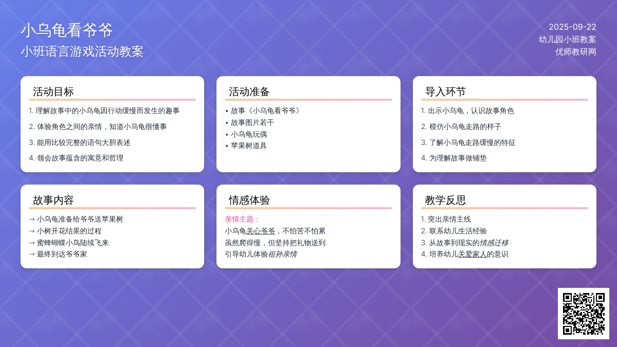 幼儿园小班语言游戏教案《小乌龟看爷爷》含反思