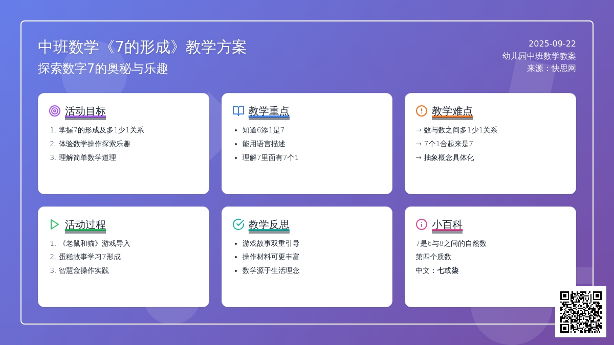 幼儿园中班数学教案《7的形成》含反思