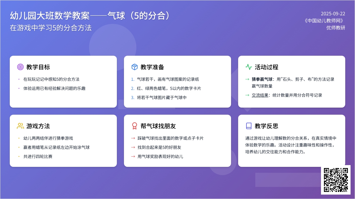 幼儿园大班数学教案――气球（5的分合）
