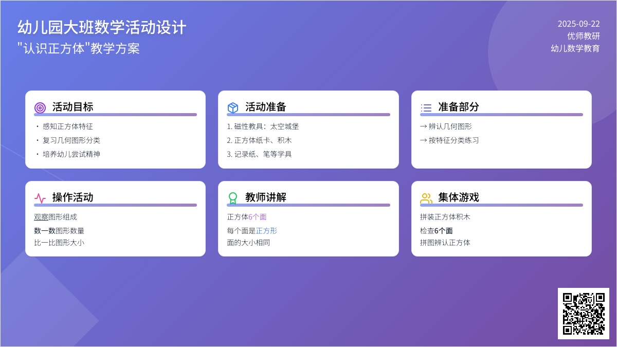 幼儿园大班数学活动设计――“认识正方体”