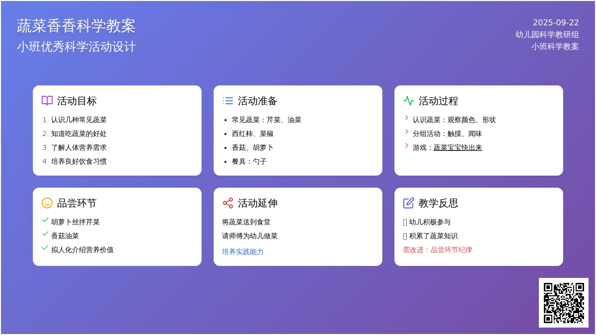 小班优秀科学教案《蔬菜香香》含反思