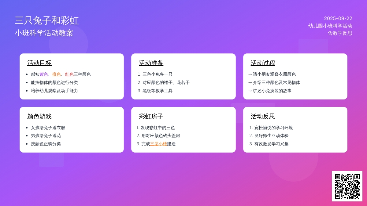 幼儿园小班科学活动教案《三只兔子和彩虹》含反思
