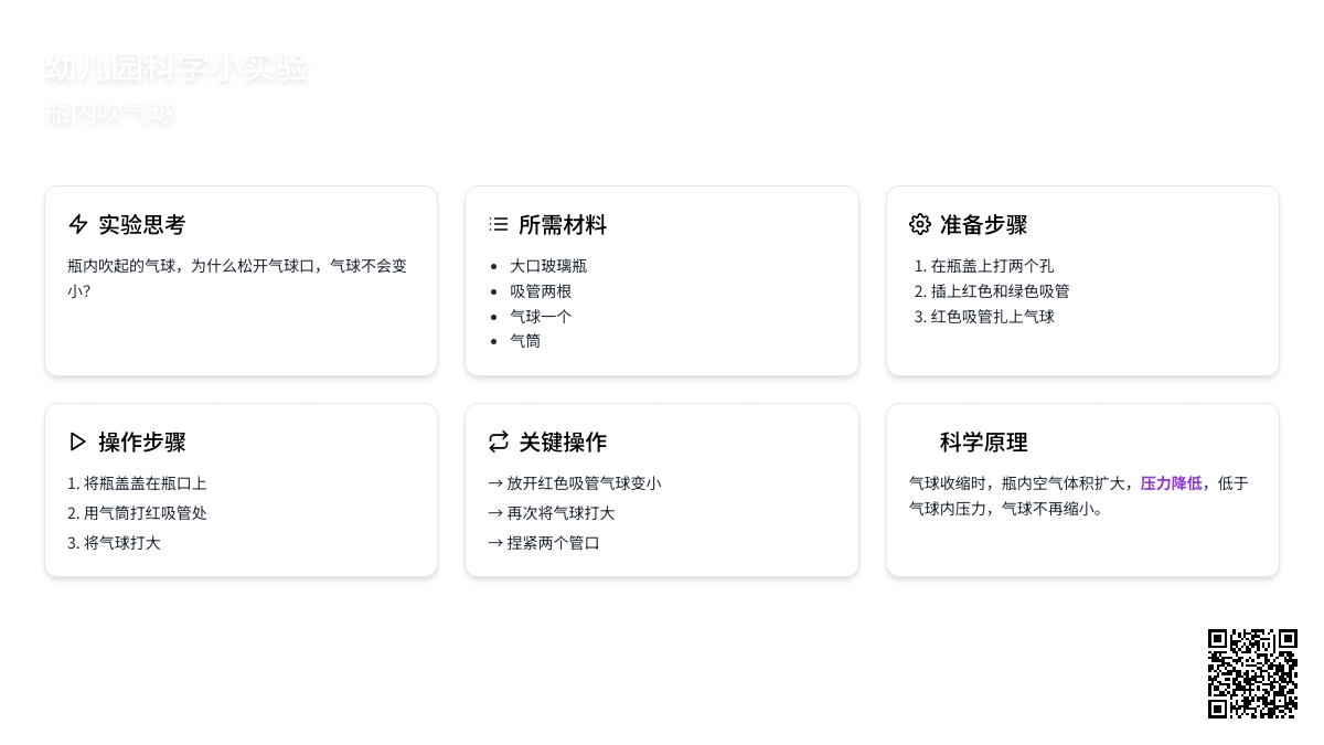 幼儿园科学小实验：瓶内吹气球