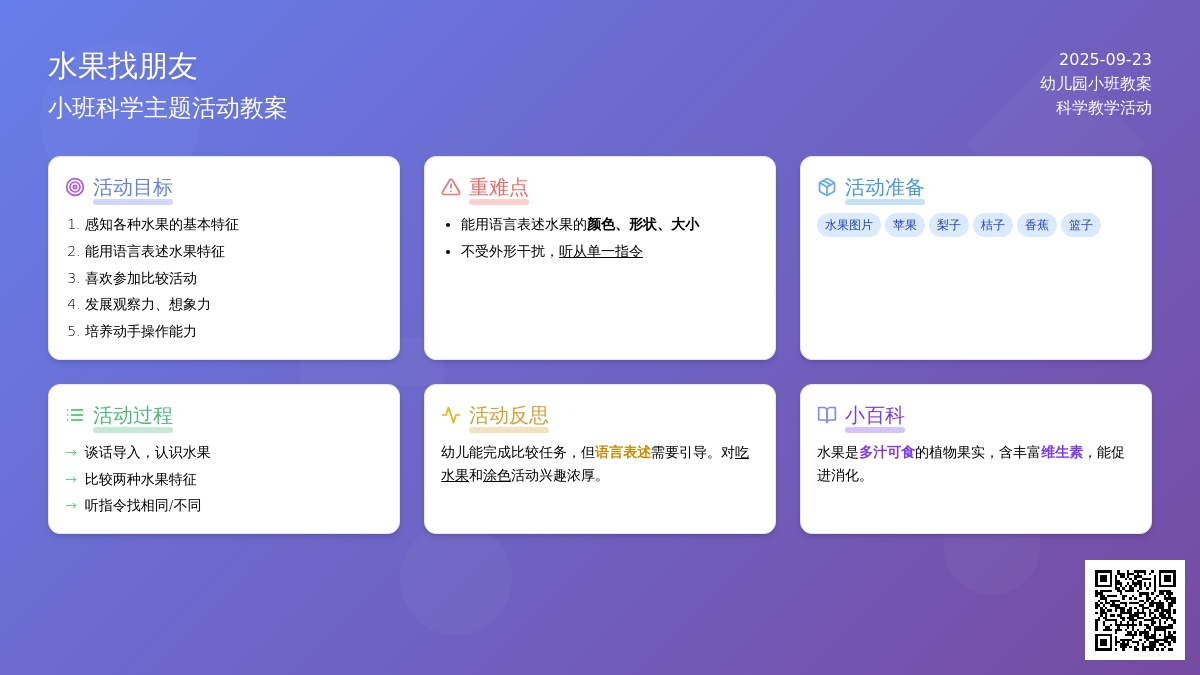 幼儿园小班教案《水果找朋友》含反思