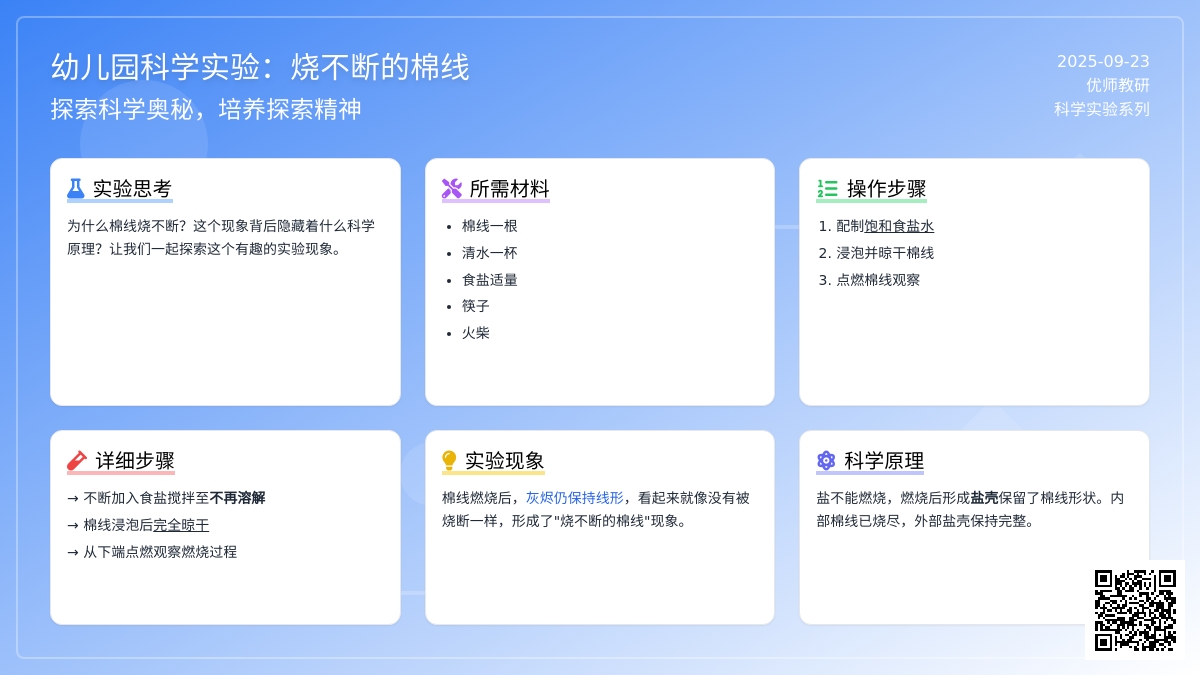 幼儿园科学实验：烧不断的棉线