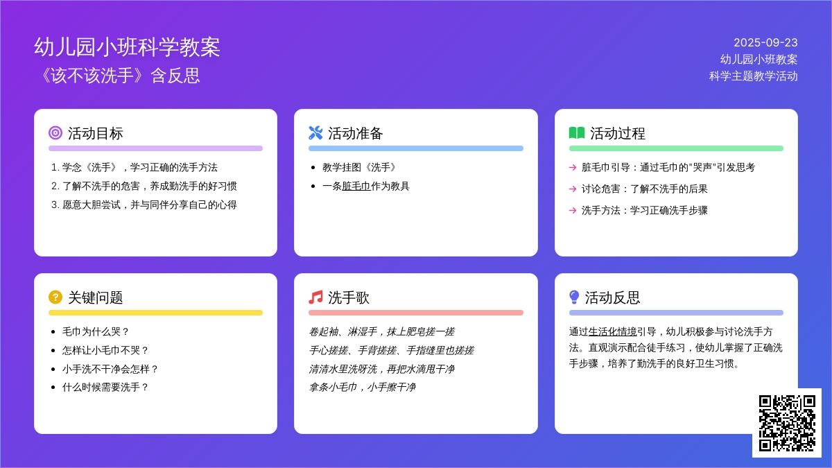 幼儿园小班教案《该不该洗手》含反思
