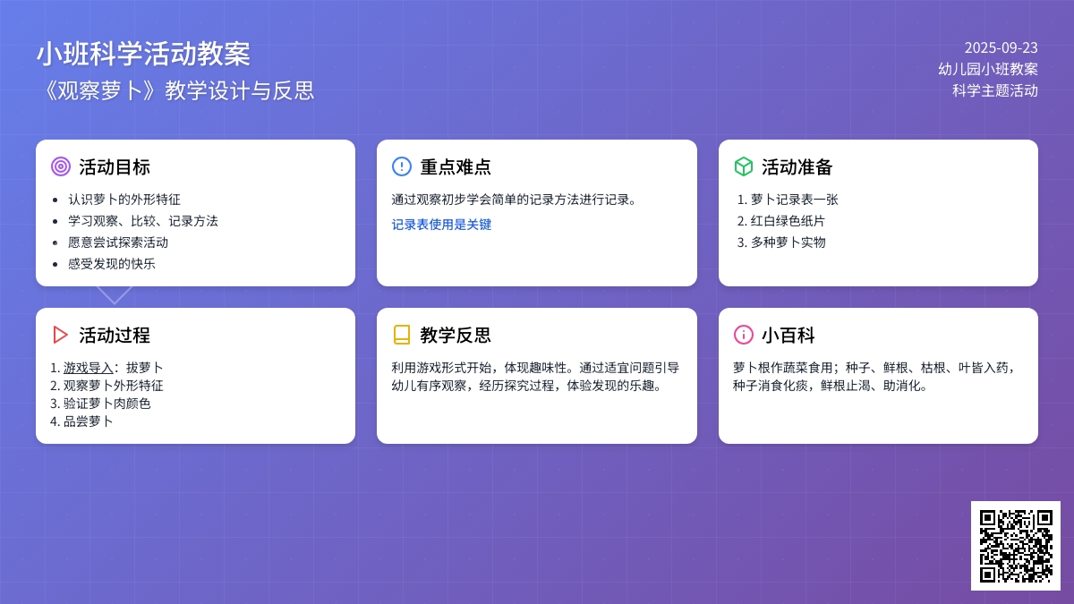 幼儿园小班教案《观察萝卜》含反思