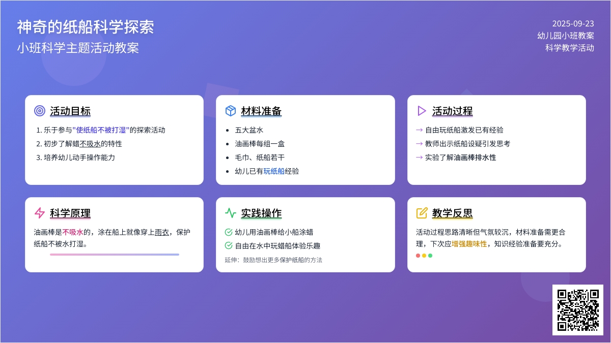 幼儿园小班教案《神奇的纸船》含反思