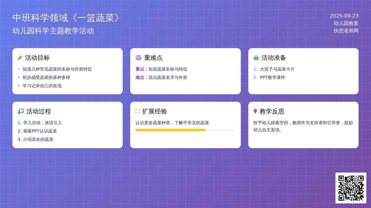 幼儿园中班科学领域教案《一篮蔬菜》含反思