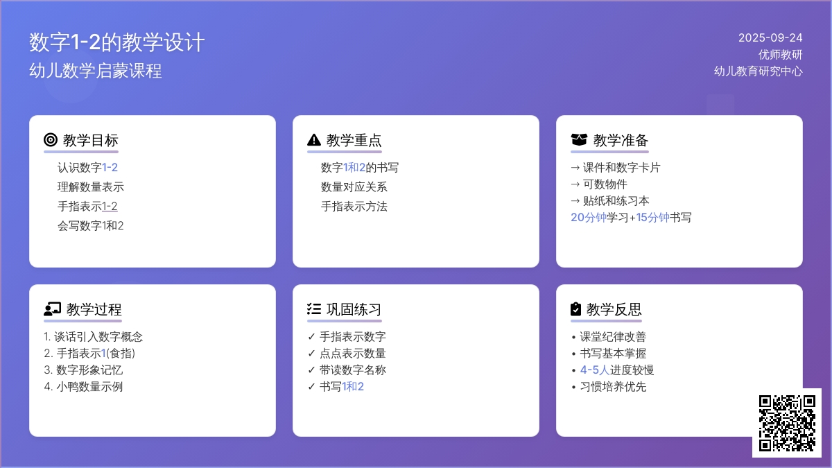 幼儿园大班数学活动：认识数字1-2