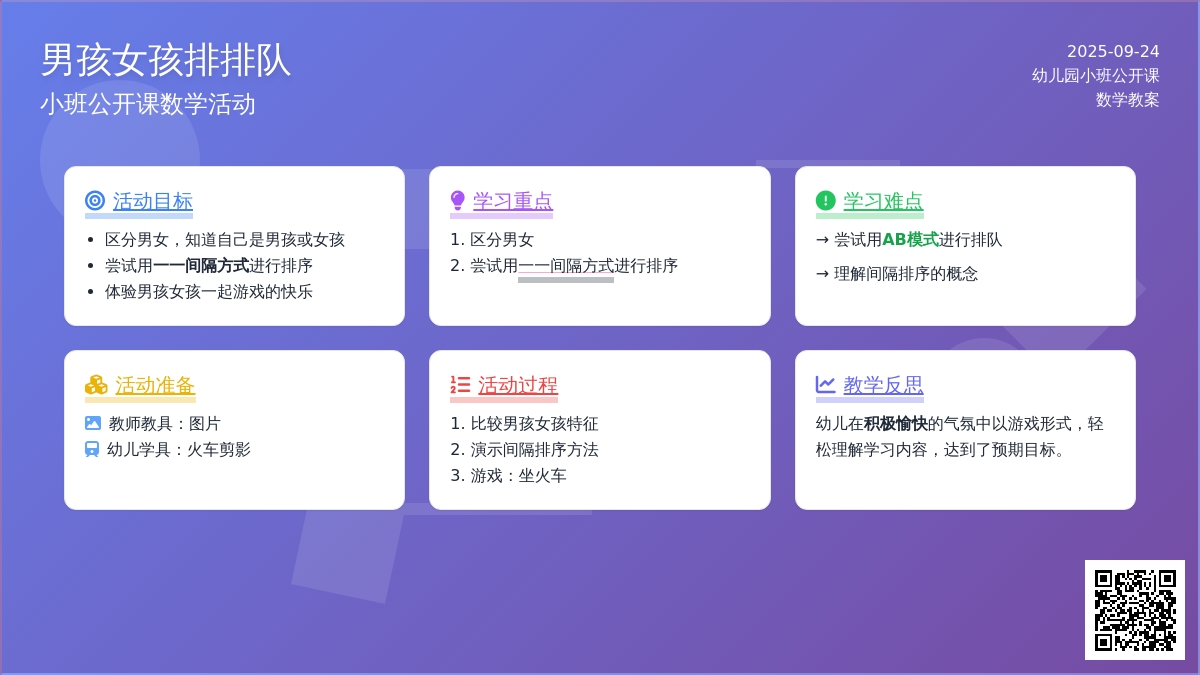 幼儿园小班公开课数学教案《男孩女孩排排队》含反思