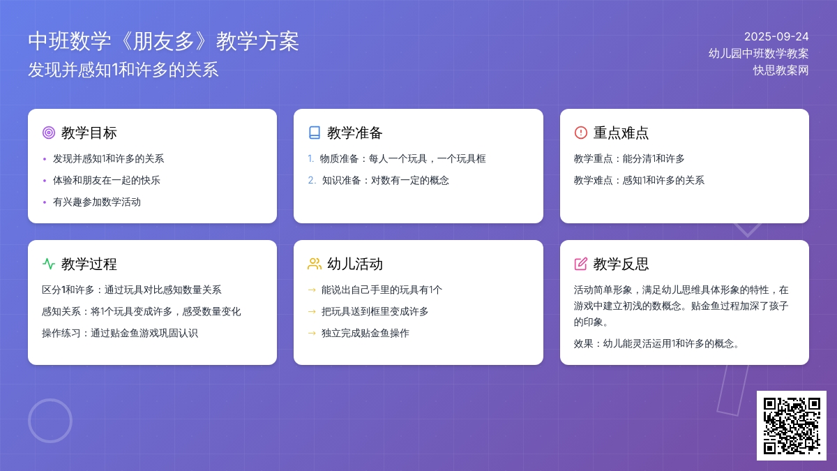 幼儿园中班数学教案《朋友多》含反思