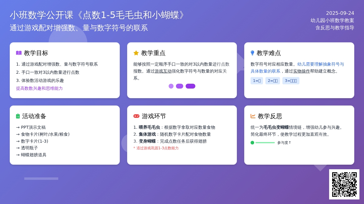 小班数学公开课教案《点数1-5毛毛虫和小蝴蝶》含反思
