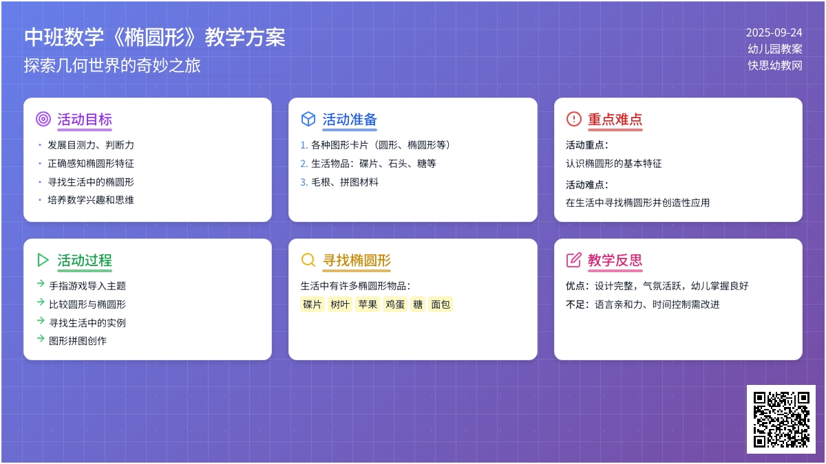 幼儿园中班数学教案《椭圆形》含反思