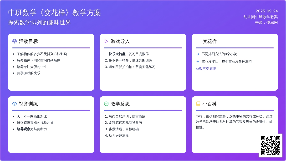 中班数学教案《变花样》含反思