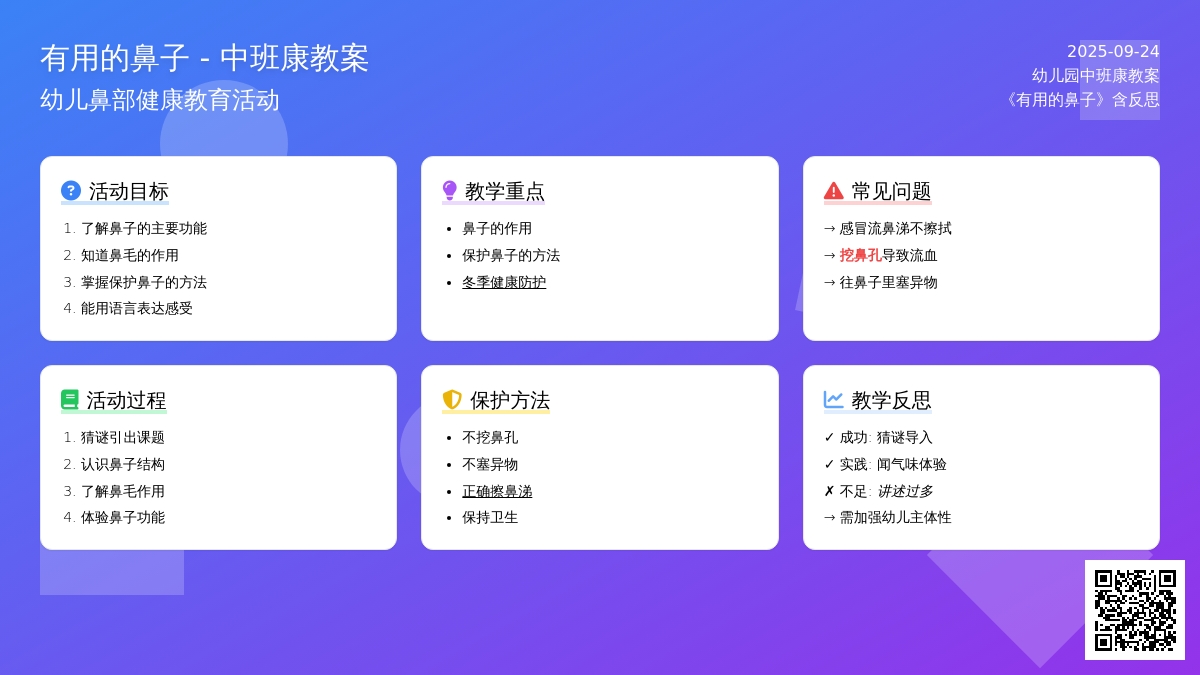 幼儿园中班健康教案《有用的鼻子》含反思