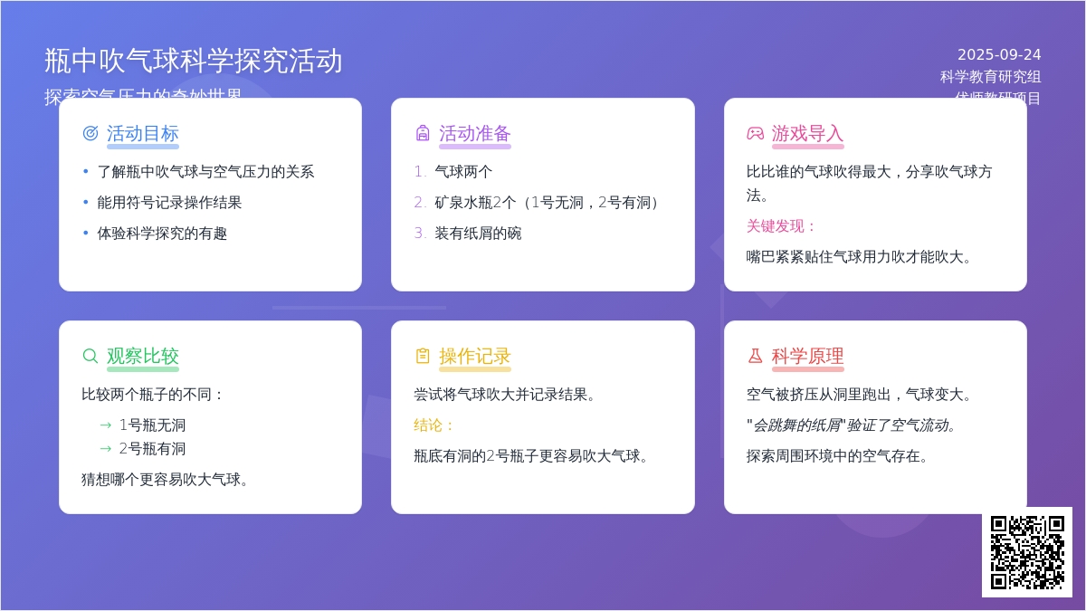 幼儿园大班科学教案：瓶中吹气球