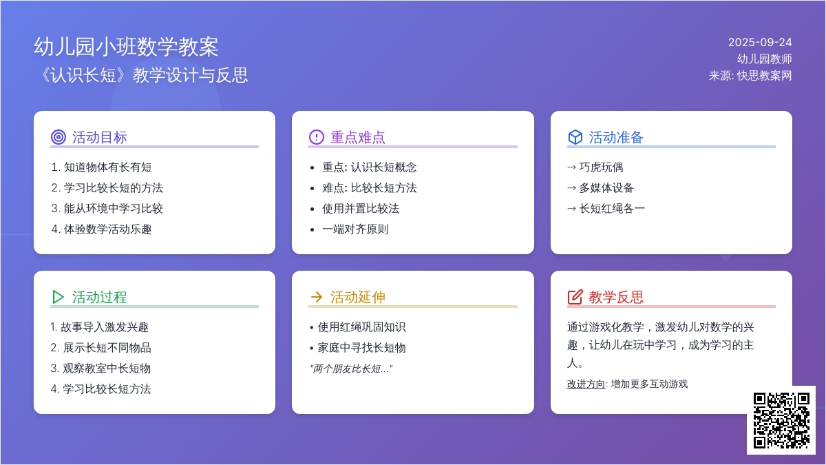 幼儿园小班数学教案《认识长短》含反思