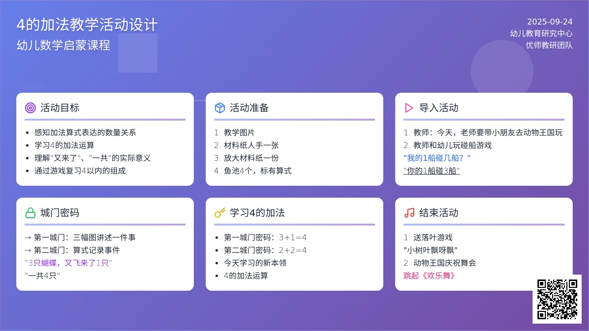 幼儿园大班数学活动：看图学习4的加法