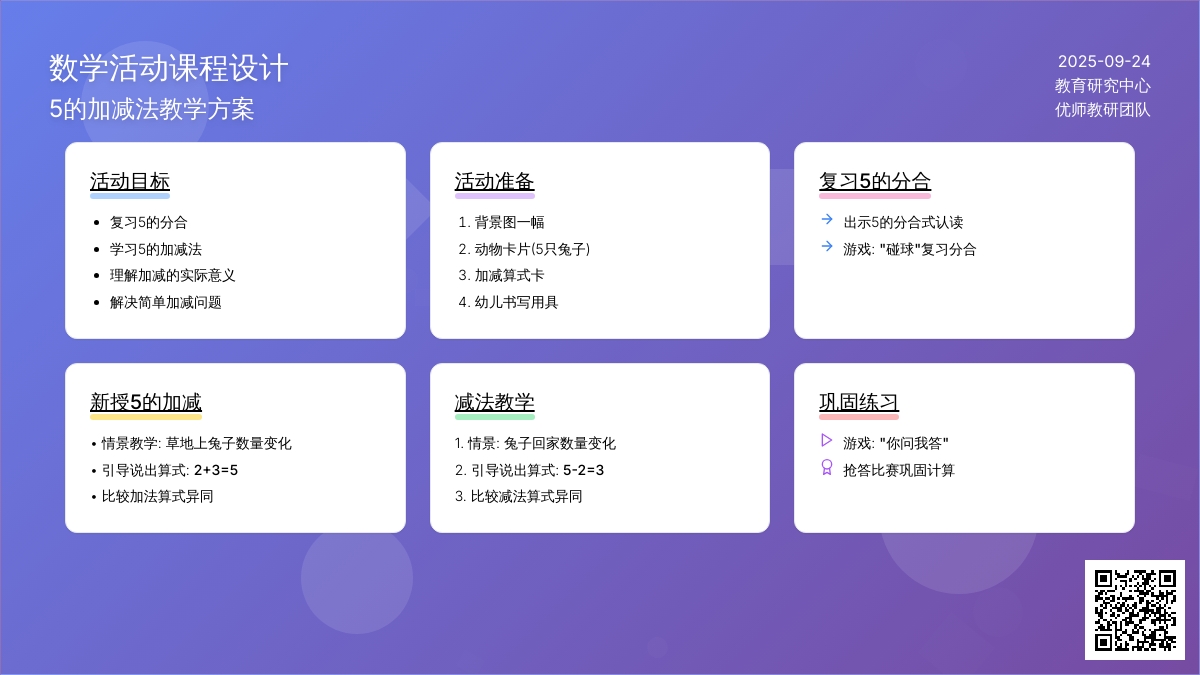 幼儿园大班数学活动：学习5的加减