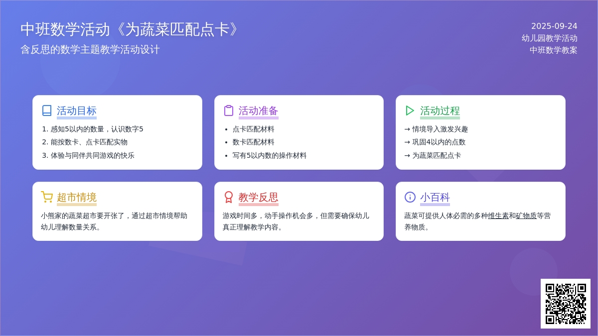 幼儿园中班数学活动教案《为蔬菜匹配点卡》含反思