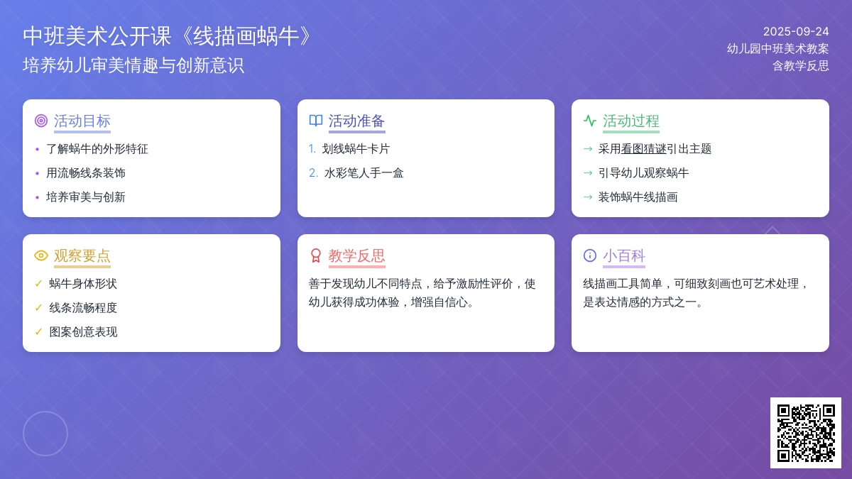 幼儿园中班美术公开课教案《线描画蜗牛》含反思