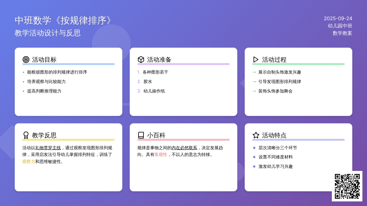 中班数学教案《按规律排序》含反思
