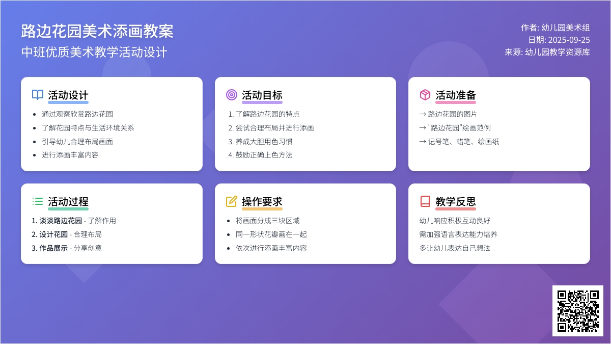 幼儿园中班优质美术添画教案《路边花园》含反思
