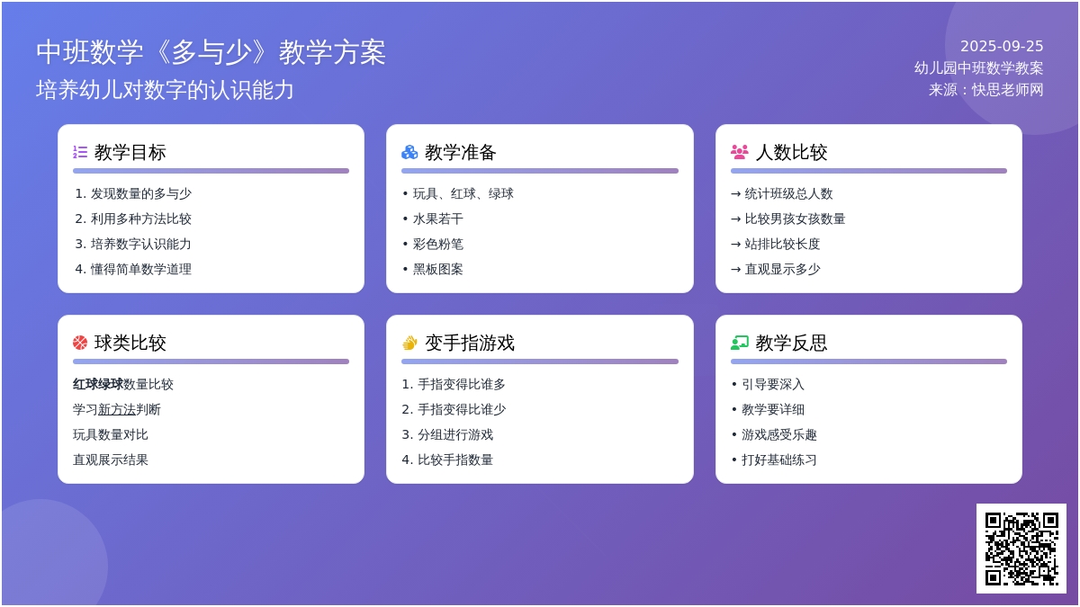 幼儿园中班数学教案《多与少》含反思