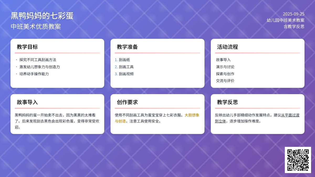 幼儿园中班美术优质教案《黑鸭妈妈的七彩蛋》含反思