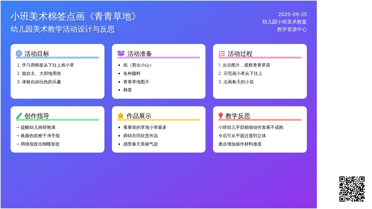 幼儿园小班美术棉签点画教案《青青草地》含反思